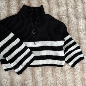 SHEIN Black and White Striped Turtleneck Sweater